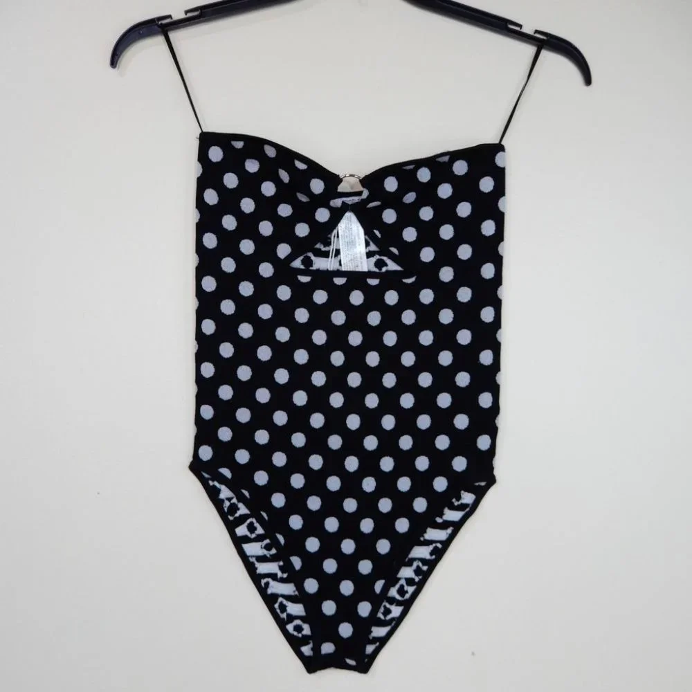 ZARA Polka Dot Strapless BODYSUIT Size M L Black White Ring Detail NEW w/ TAGS - Picture 6 of 9